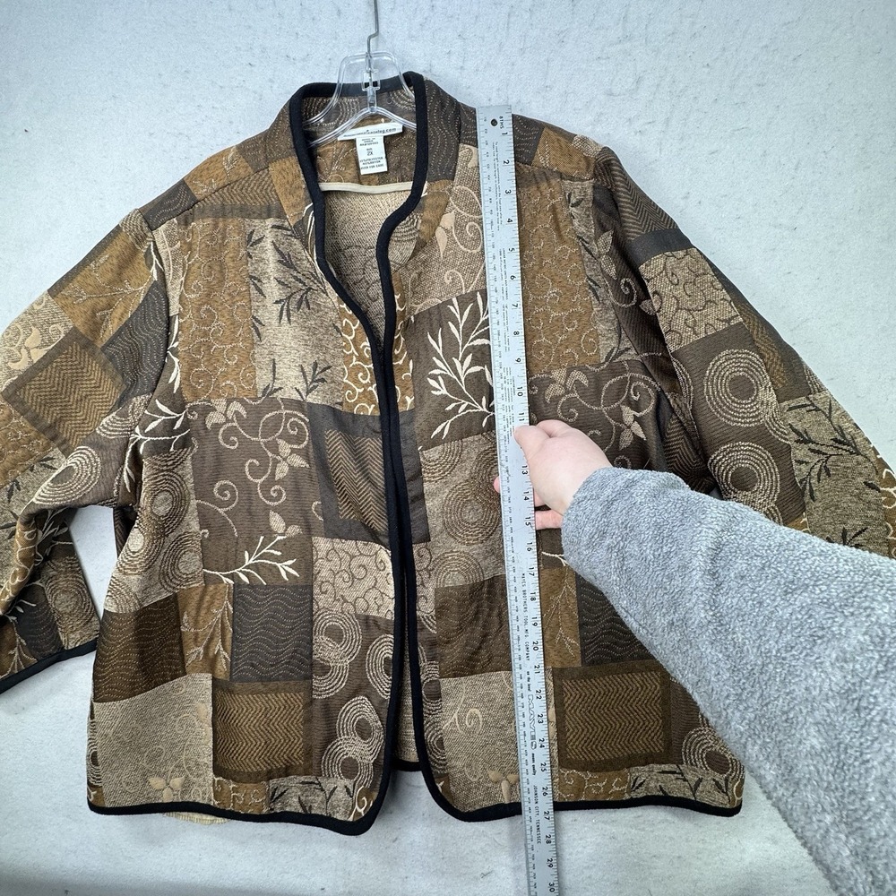 Serengeti Womens Plus Size 2X Open Front Blazer Brown Earthy Boho Patchwork‎ - Picture 5 of 11